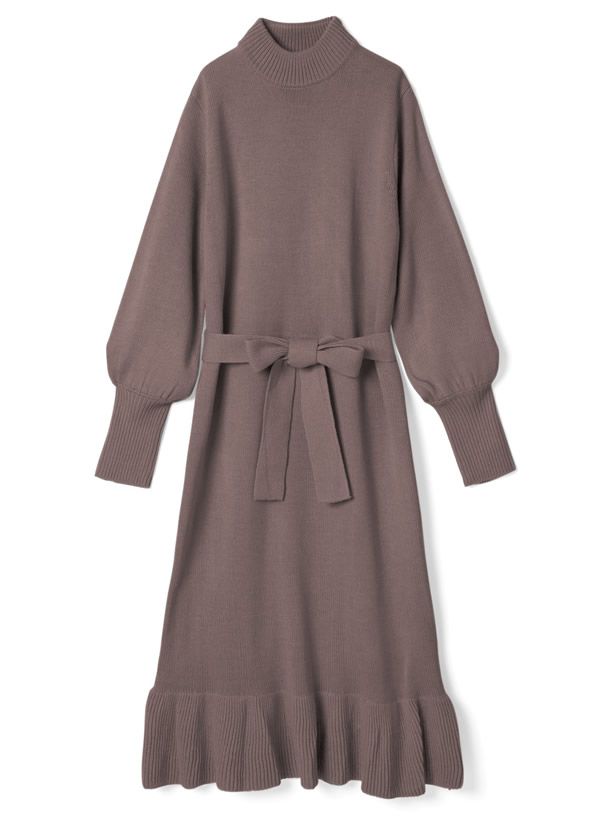 日本 GRL - 針織蝴蝶結綁帶荷葉擺洋裝-象牙白