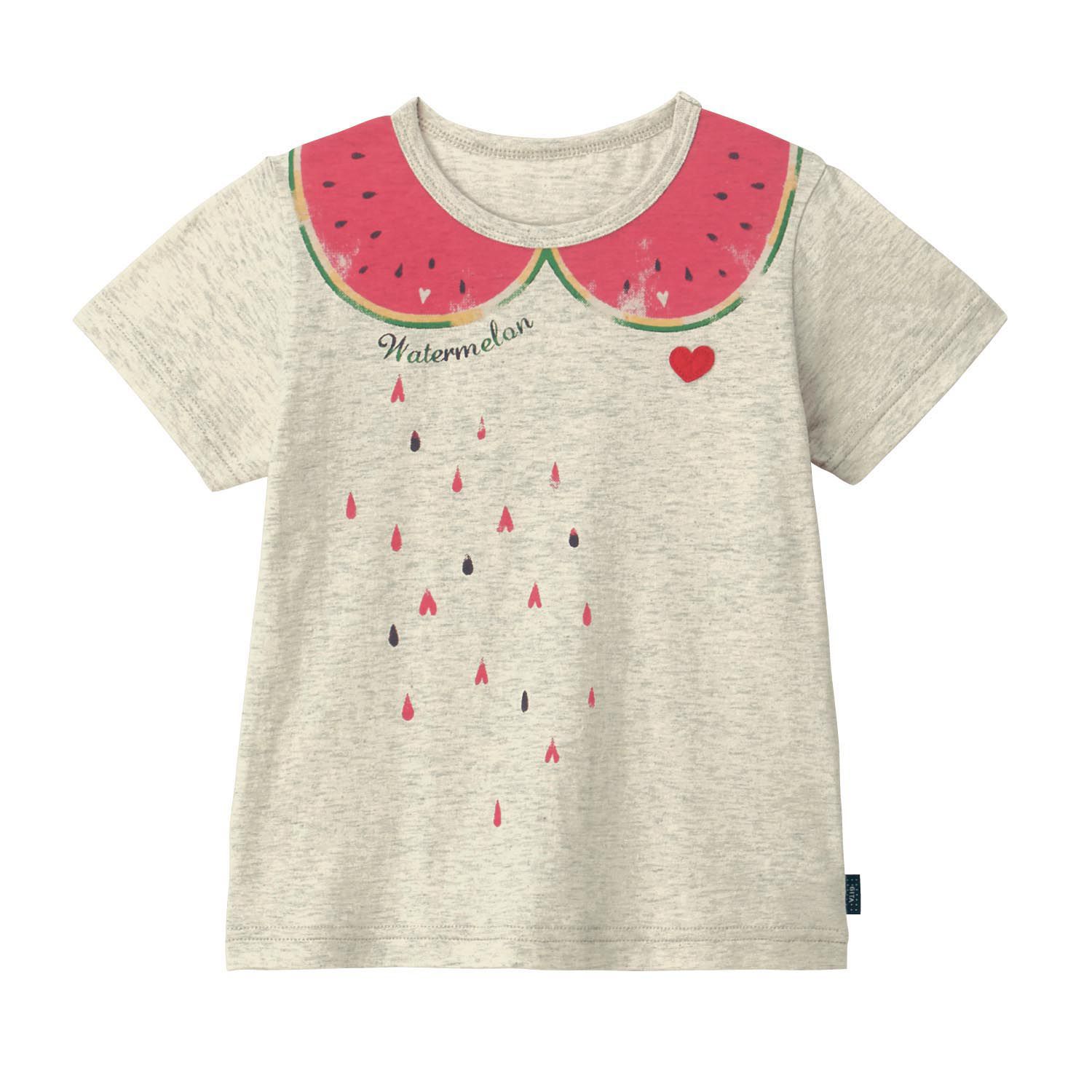 日本千趣會 - GITA 天竺棉印花短T-西瓜領愛心雨-燕麥