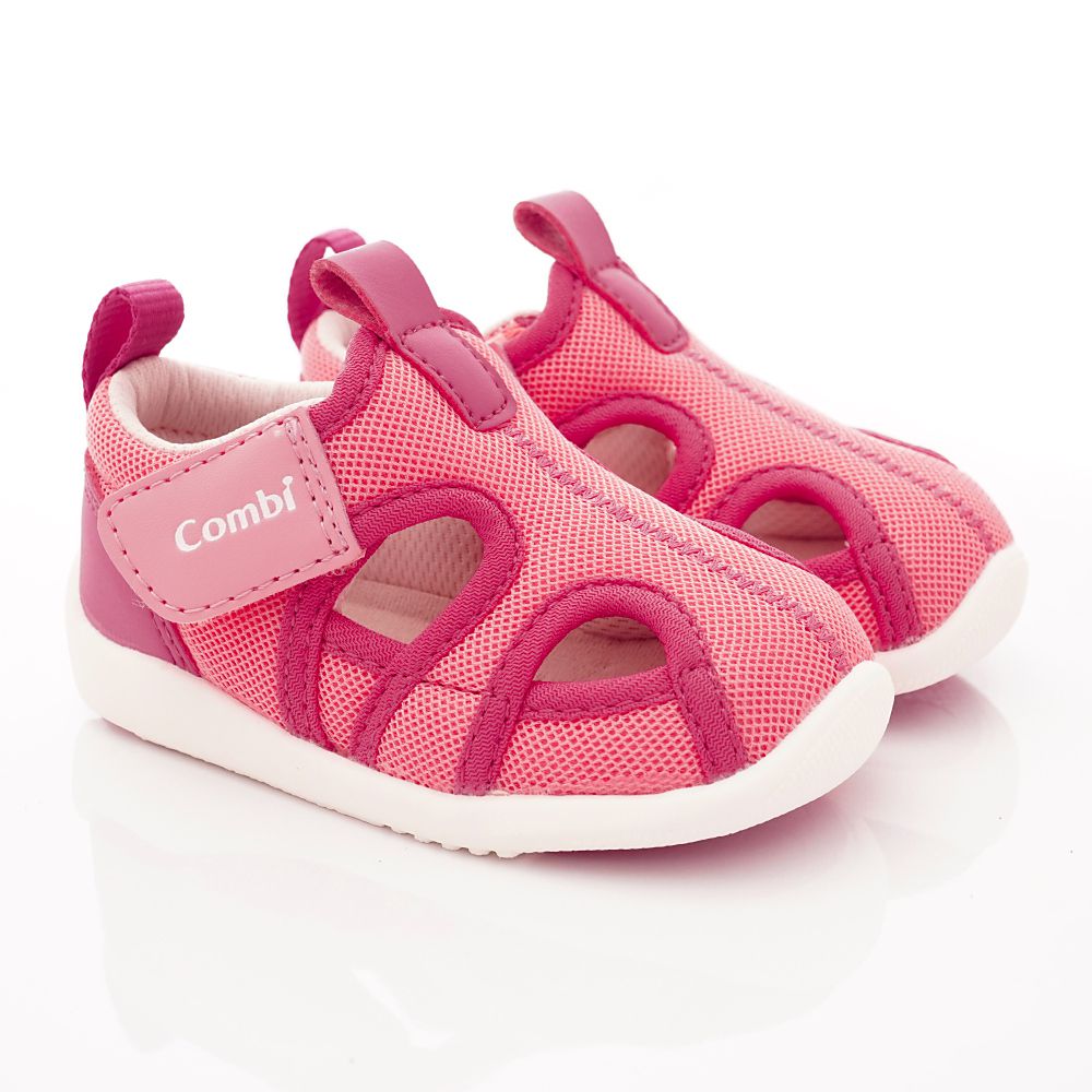 日本 Combi - 機能童鞋/學步鞋-護趾透氣學步涼鞋(寶寶段)-粉