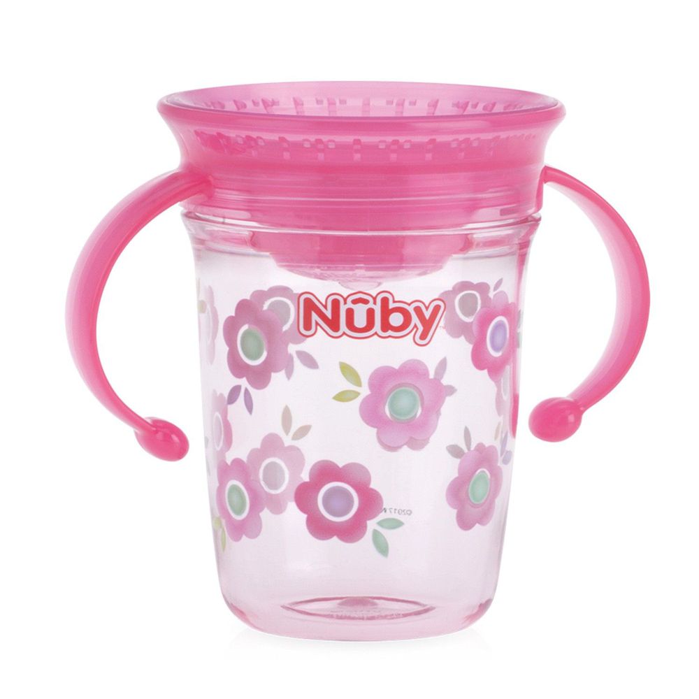 Nuby - 晶透杯系列 360度喝水杯240ml-花朵-粉紅