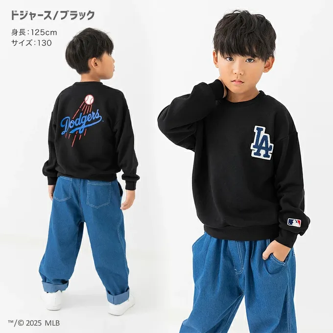 日本 Chil2 - MLB聯名 立體LOGO刺繡長袖上衣-洛杉磯道奇-黑