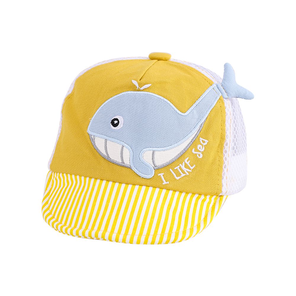 JoyNa - 寶寶遮陽帽 嬰兒棒球帽 透氣網格鴨舌帽 鯨魚立體尾巴-黃色