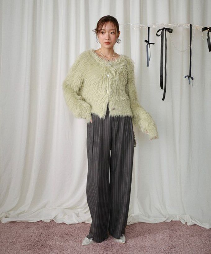 日本 Bab - 奢華毛海愛心扣前後2way開襟衫-長版-果綠