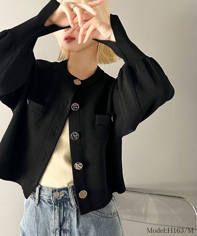 日本 Classical Elf - 風格金屬扣時尚短版開襟外套-黑