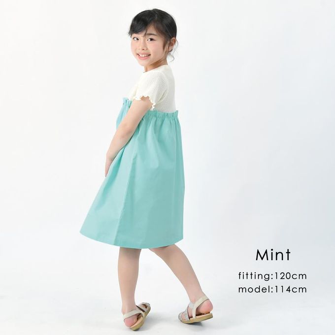 日本 evercloset - 拼接撞色羅紋短袖洋裝-白x薄荷綠