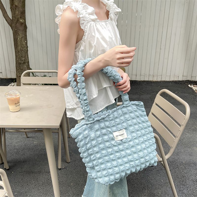 加厚奶油泡泡雲朵手提包/肩背包-米杏色 ((32+24)x40x14cm)