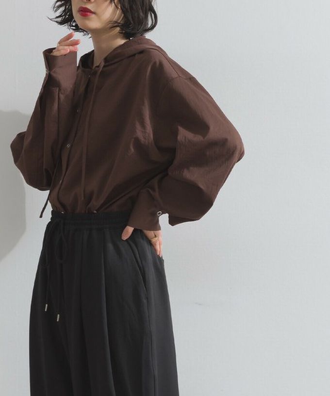 日本 ELENCARE DUE - 復古風磨毛寬版連帽長袖襯衫-灰杏