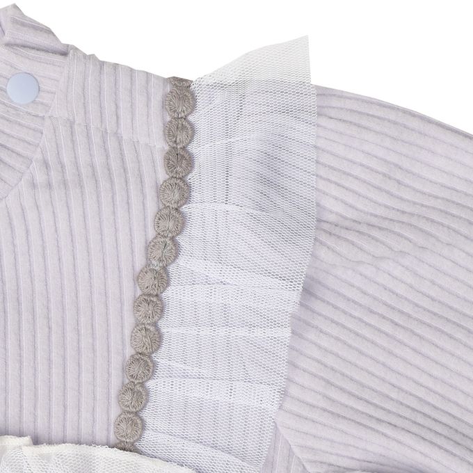 akachan honpo - 長袖假兩件休閒上衣-刺繍-紫色