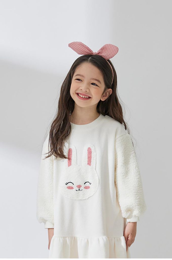 韓國 OZKIZ - 萌萌雪白兔暖絨洋裝-奶油白