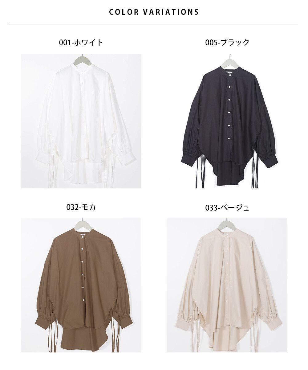 日本 OMNES - 優雅側綁帶立領氣球袖襯衫-時尚黑