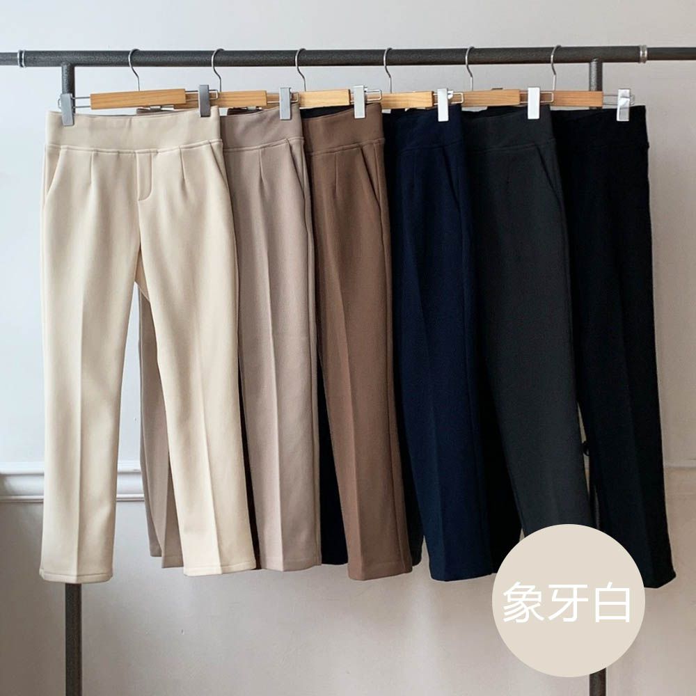 VETICA (內磨毛)韓製顯瘦小腹收收九分褲-象牙白