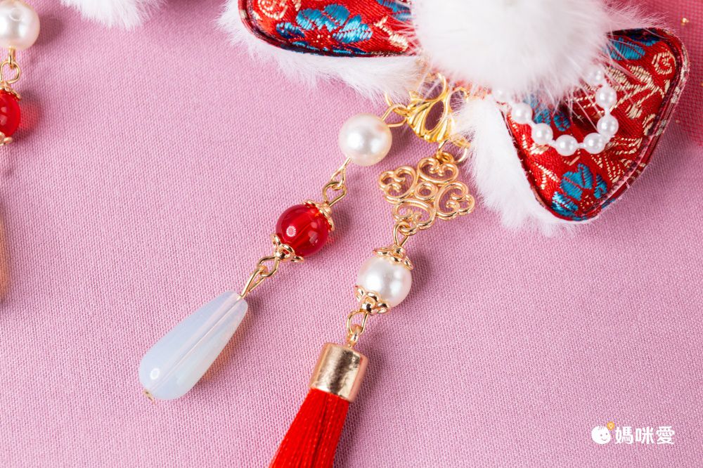 兔年喜氣洋洋拜年兒童髮飾-蝴蝶結+小金兔-紅色