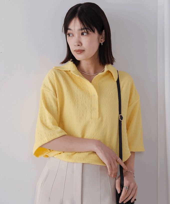 日本 Bab - 精緻紋理都會感五分袖上衣-黃