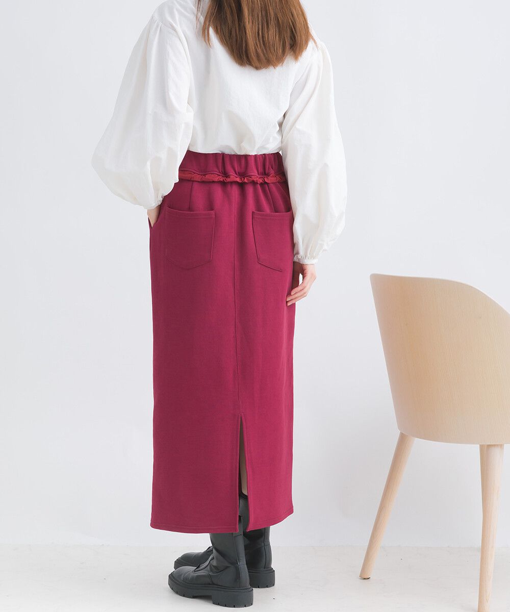 日本女裝代購 - 俐落腰綁帶彈性開叉長裙-軍綠