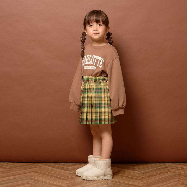 日本 Lycee mine - 學院風百摺格子裙-黃綠系