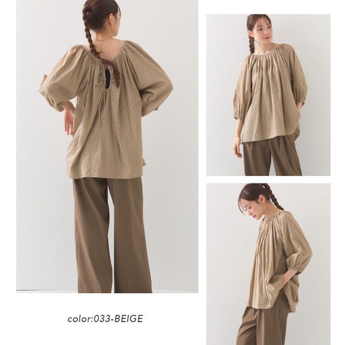 日本 OMNES - 100%印度棉 前後2way典雅緹花七分袖上衣-黑