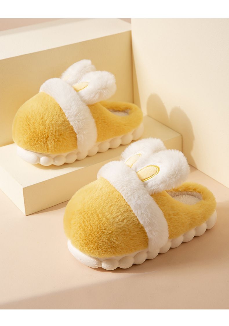 兒童毛毛保暖室內拖鞋(厚底)-兔耳-粉色