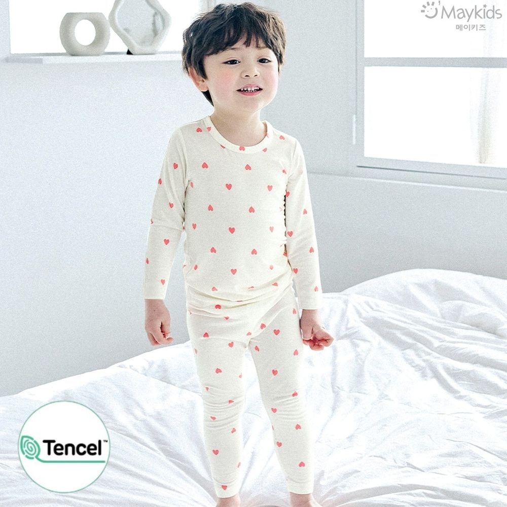 天絲莫代爾透氣長袖家居服-滿滿小紅心-米