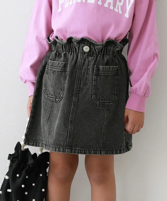 日本 devirock - 純棉舒適腰荷葉丹寧短裙-復古刷色-淺藍