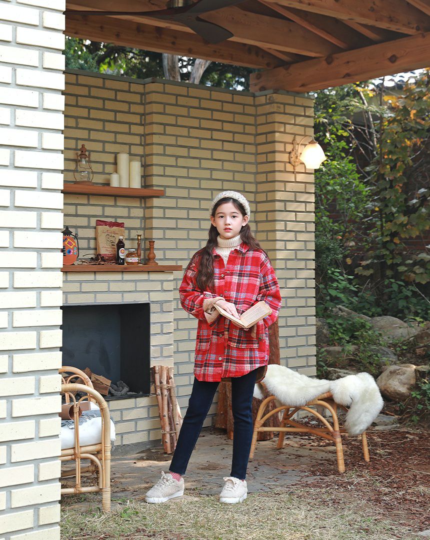 韓國 J KIDS - (內刷毛)長版紅格子襯衫/夾克