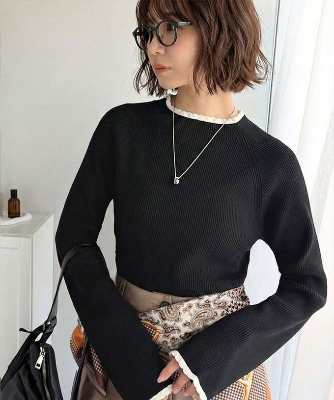 日本 Classical Elf - 羅紋針織典雅滾邊長袖上衣-白