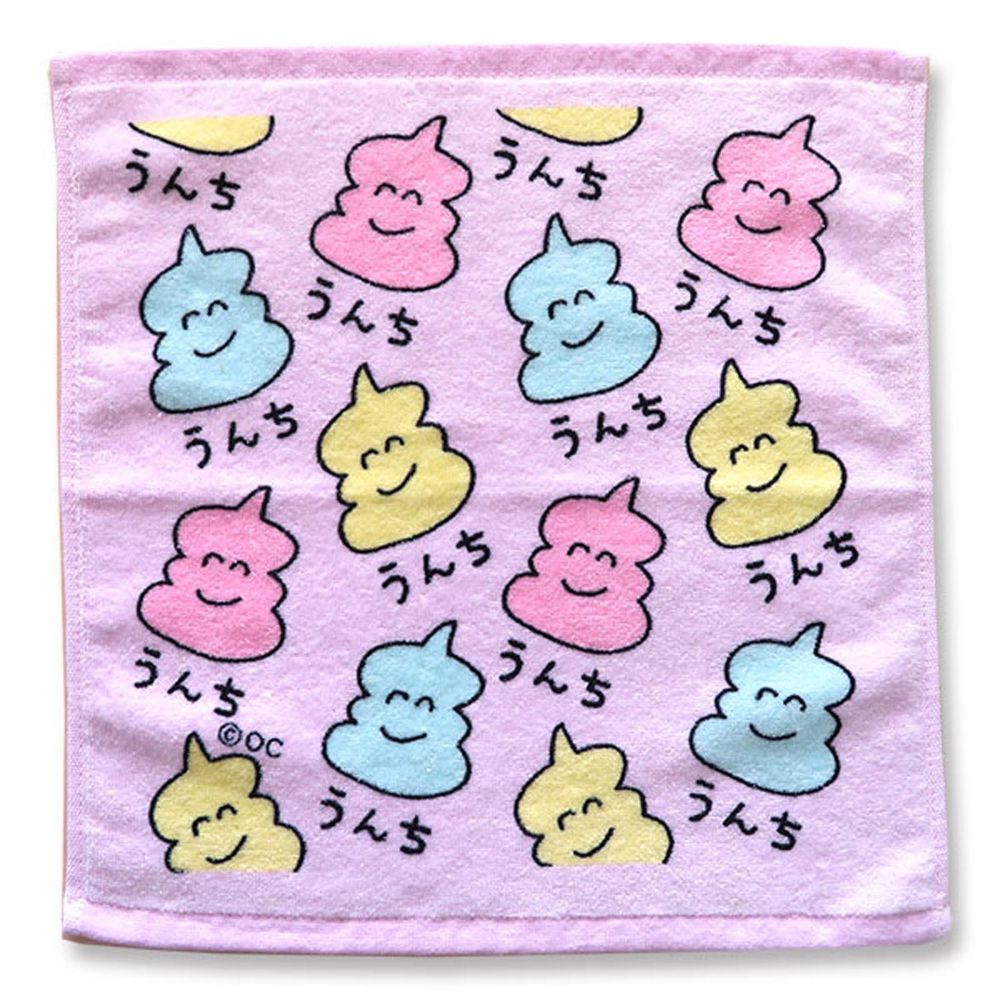 日本 OKUTANI - 童趣插畫小方巾/手帕-便便-粉紫 (34x35cm)