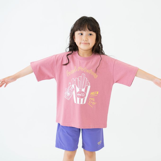 日本 petit main - 100%棉 塗鴉系食物印花短袖上衣-披薩-靛藍