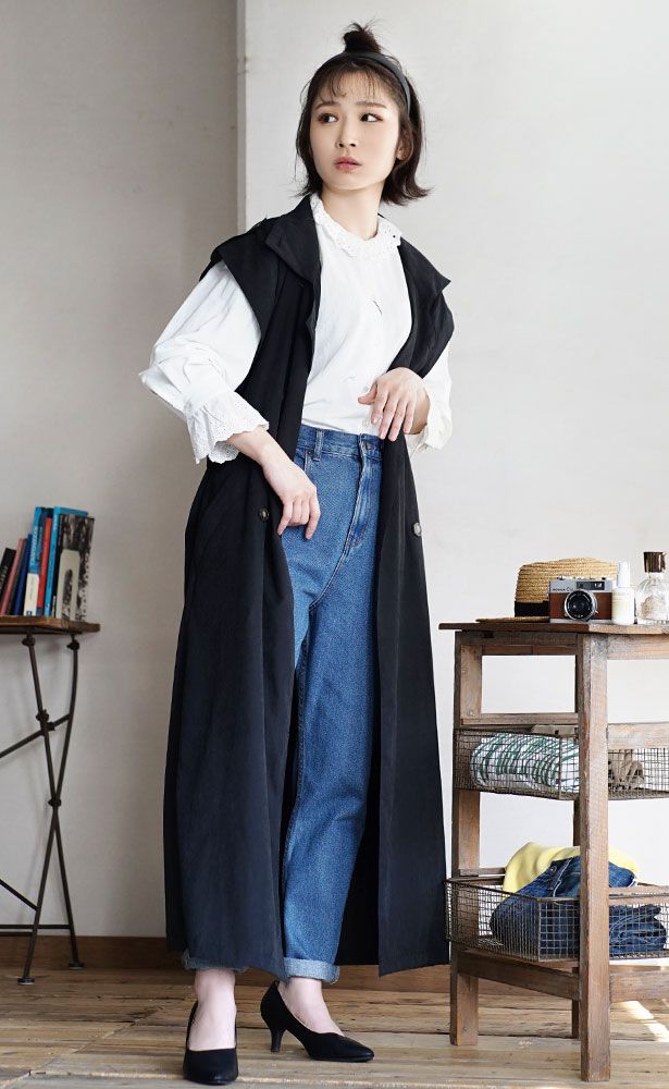 日本 zootie - 純棉舒適顯瘦單寧牛仔長褲-丹寧藍