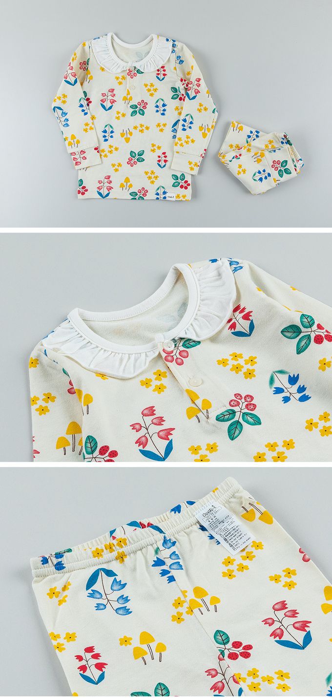 韓國 Cordi-i - 無螢光棉薄款彈性長袖家居服-童話花園-米黃