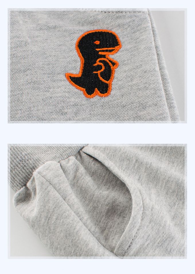 口袋恐龍五分褲-花灰