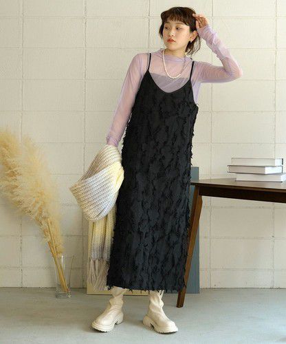 日本 Bou Jeloud - 破壞感抽鬚吊帶裙/洋裝-知性黑