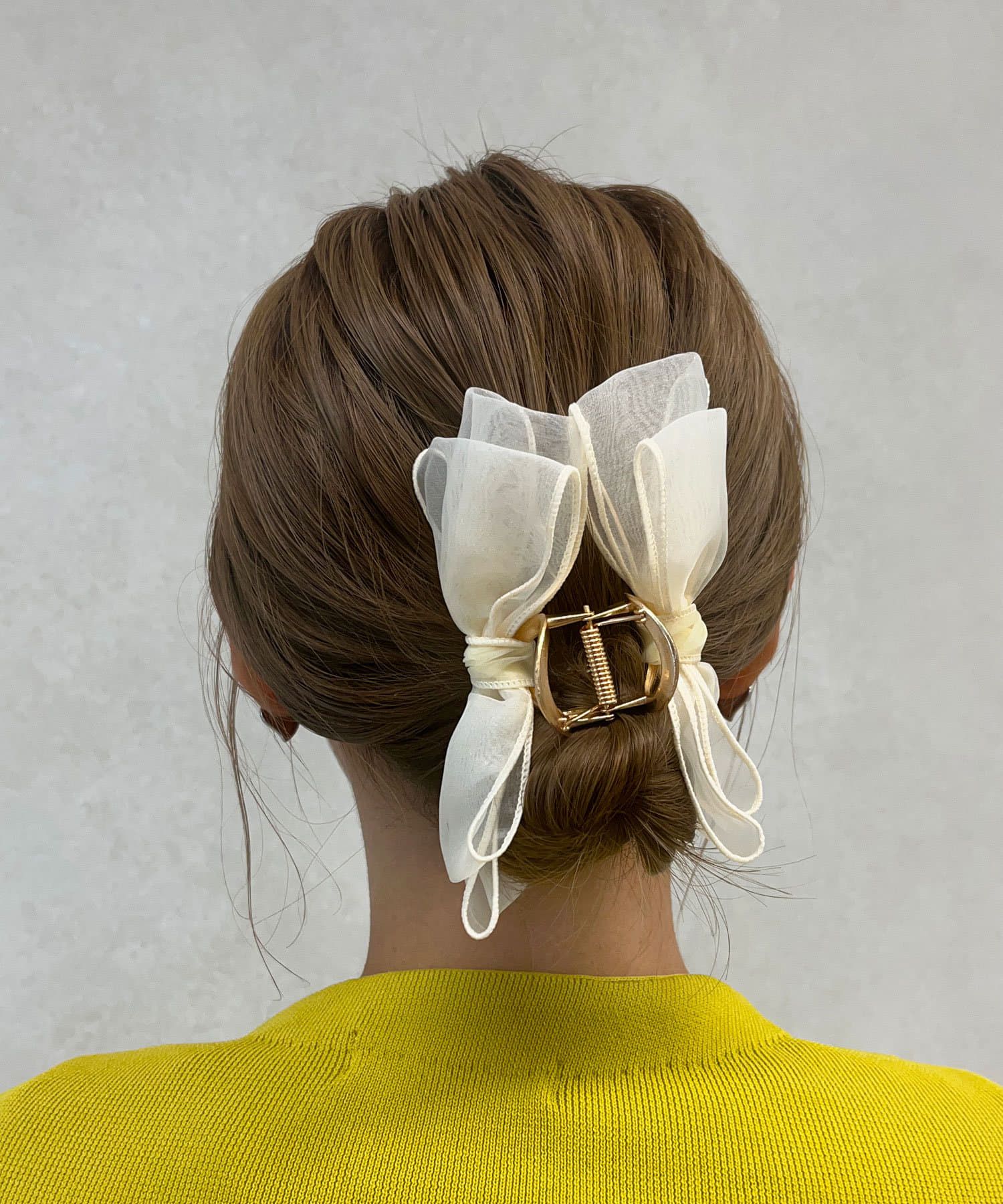 日本 Lattice - 薄紗層次蝴蝶結金屬髮夾/鯊魚夾-黑