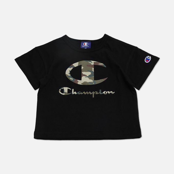日本 Chil2 - Champion聯名 短袖上衣-迷彩logo-黑