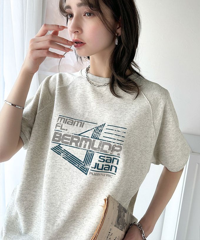 日本 Classical Elf - 前後2way復古標語印花五分袖上衣-白