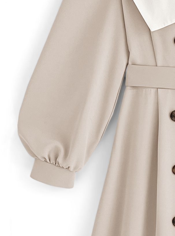 日本 GRL - 聯名款 英倫翻領收腰風衣洋裝-氣質杏