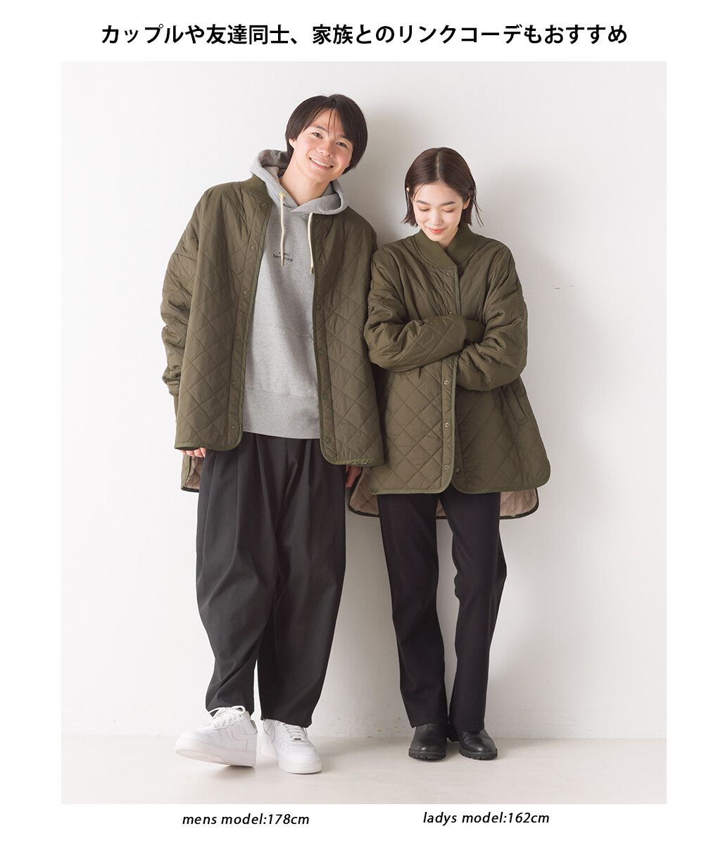 日本 OMNES - 菱紋衍縫鋪棉外套(媽媽款)-軍綠