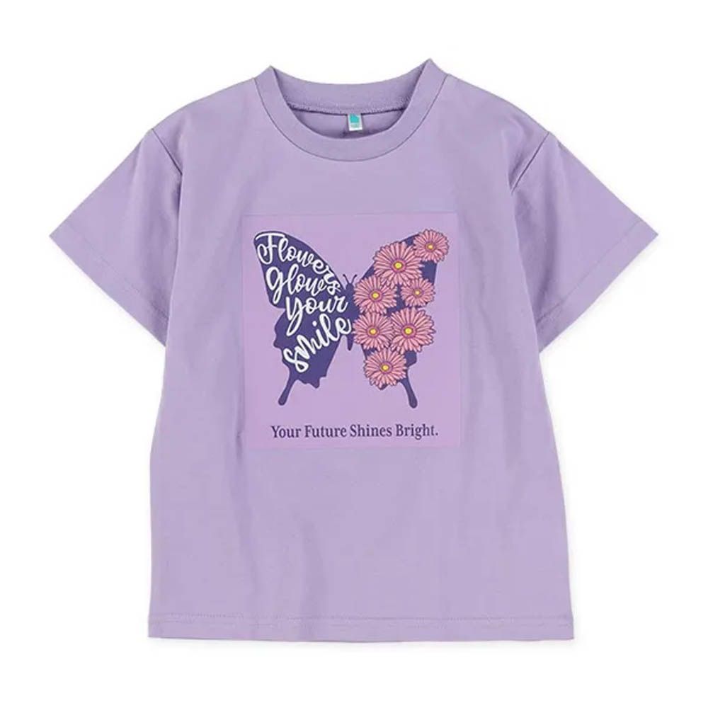 蝴蝶花朵印花短袖上衣-紫