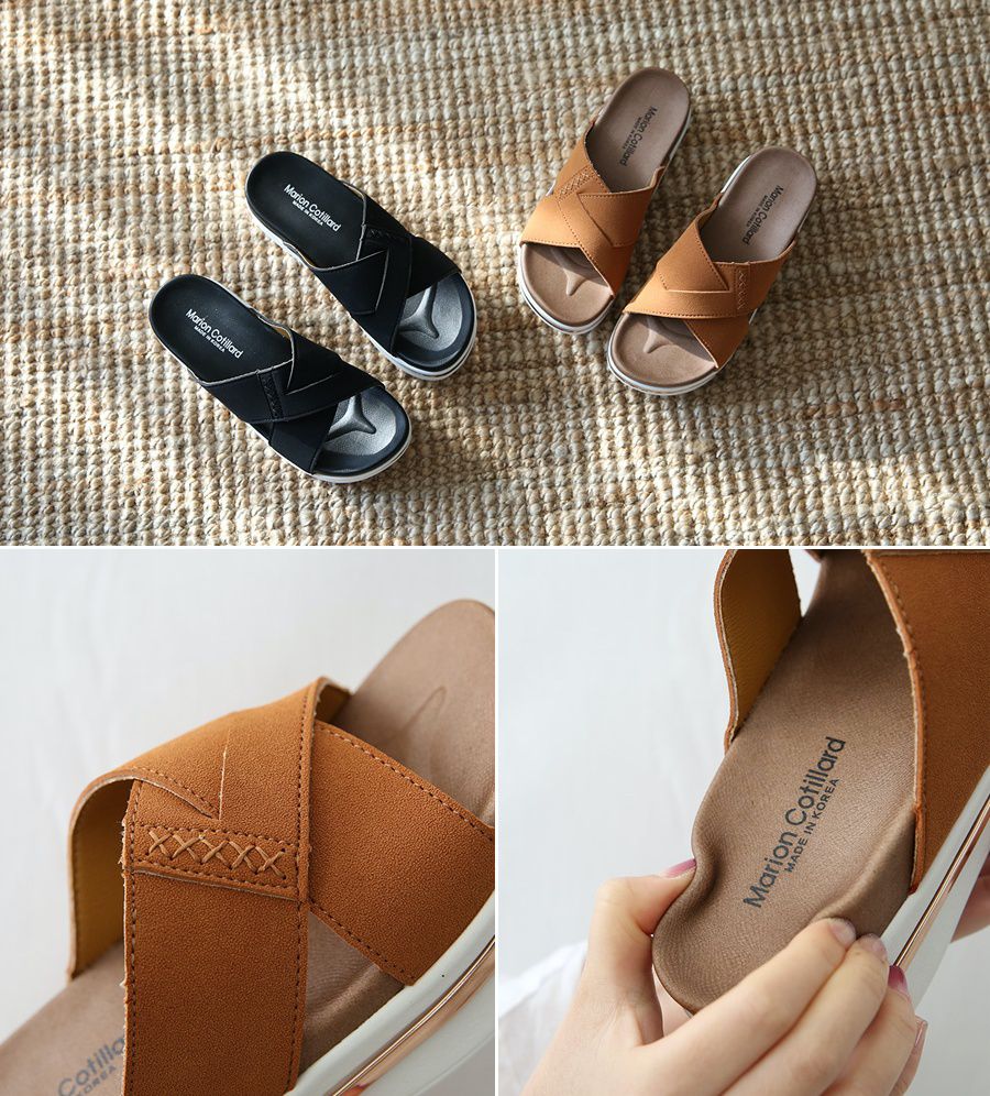 韓國 Dangolunni - 寬版交叉輕量厚底拖鞋-黑