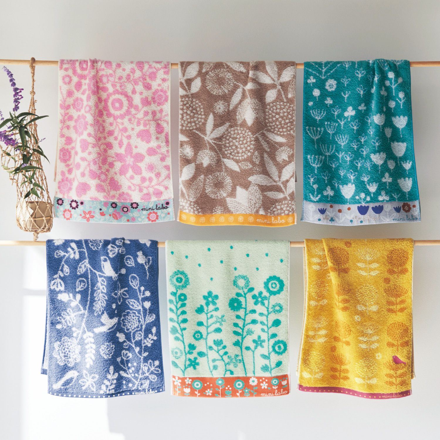 日本千趣會 - mini labo 法式浪漫無燃系純棉長毛巾-鬱金香-藍 (34x80cm)