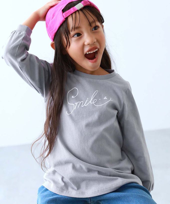 日本 devirock - 100%棉 女孩印花微長版上衣-馬卡龍-灰白