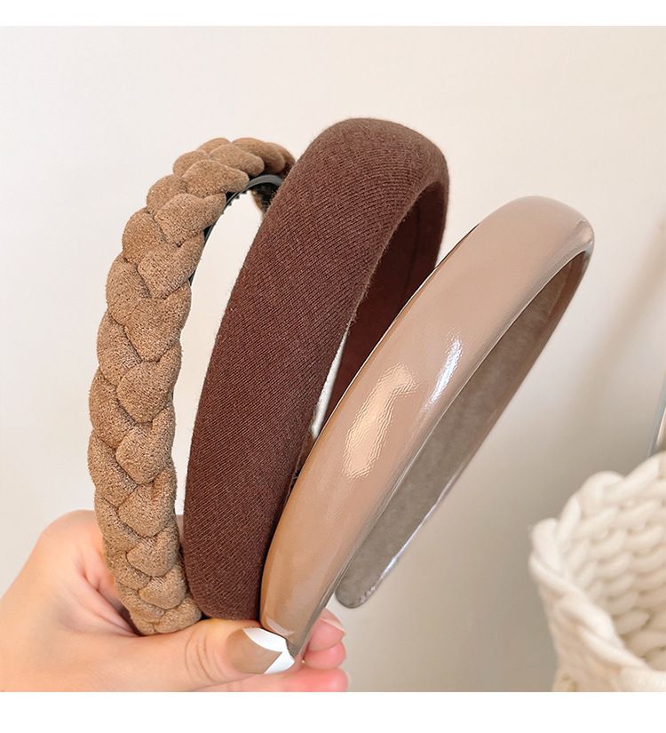 氣質復古秋冬色系髮箍-麂皮海綿-奶咖啡色