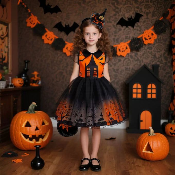 氣質風萬聖節鬼屋主題洋裝配小巫婆帽髮箍