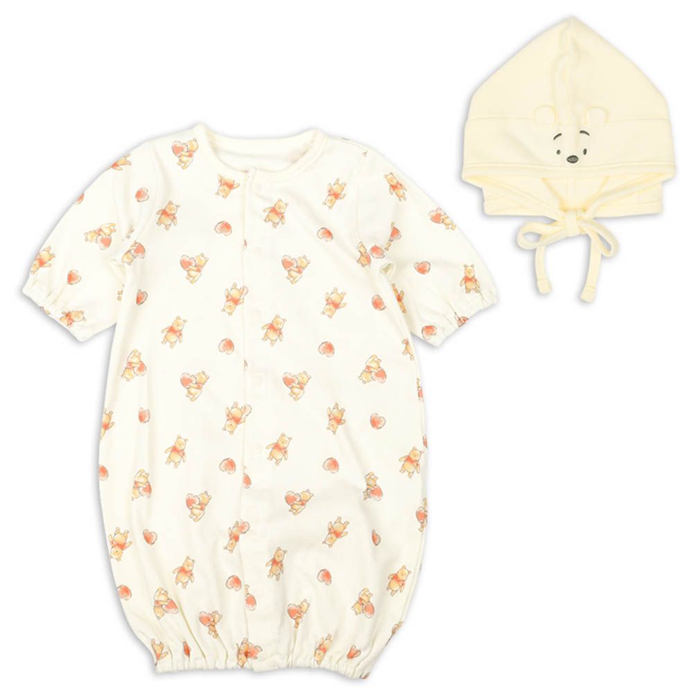 長袖連身衣 附帽子-小熊維尼-紅色 (50~60cm)