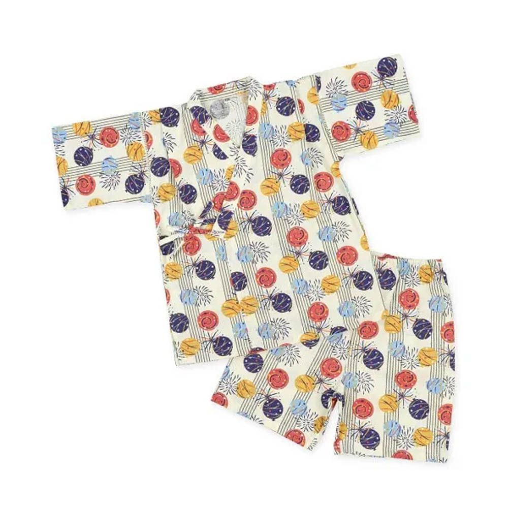 100%棉 夏季限定甚平短袖套裝-水球-米杏