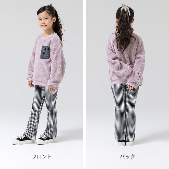 日本 Chil2 - 保暖內刷毛微喇叭彈力長褲-小格子-黑白