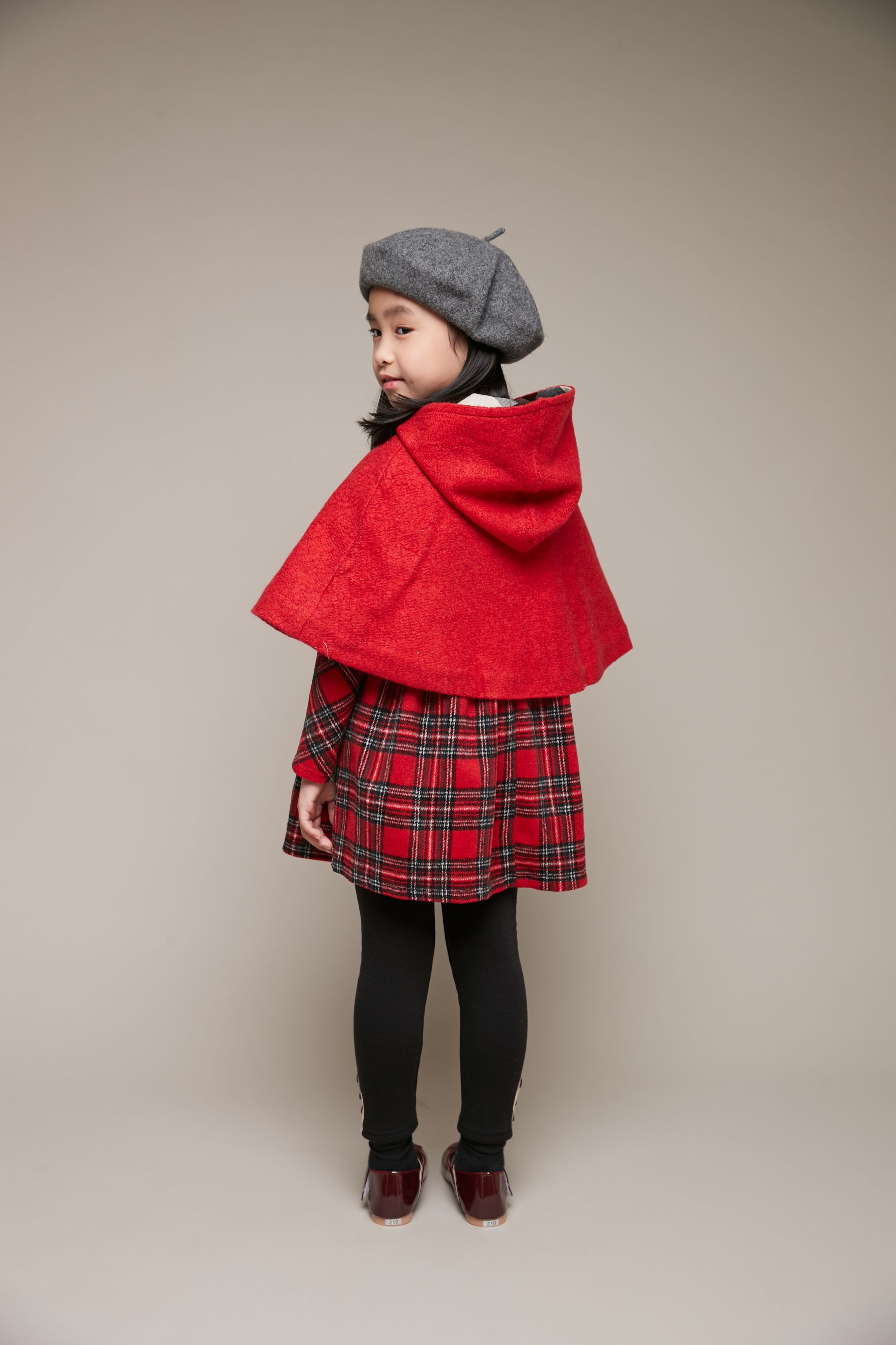 韓國 Coco Bang - 毛呢金釦斗篷-酒紅