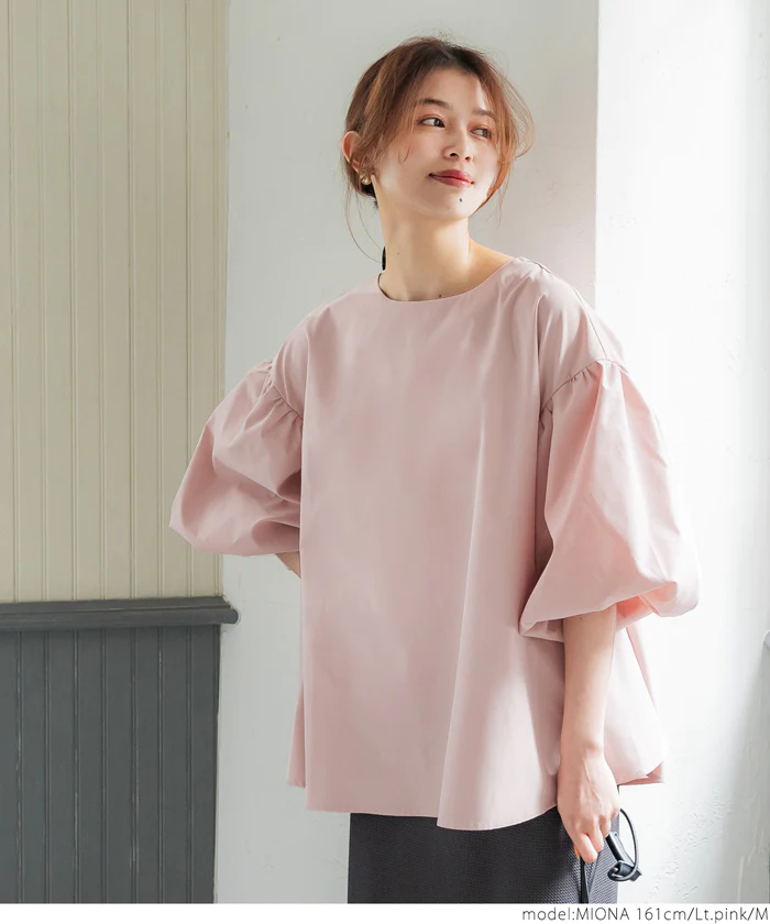 日本 COCA - 經典浪漫圓領澎澎袖上衣-米白