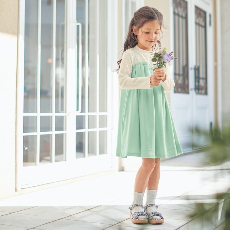 日本千趣會 - GITA 假二件細肩帶純棉長袖洋裝-黑水藍