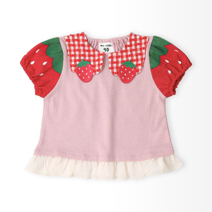 日本 ZOOLAND - 甜蜜草莓造型澎澎短袖上衣-粉紅