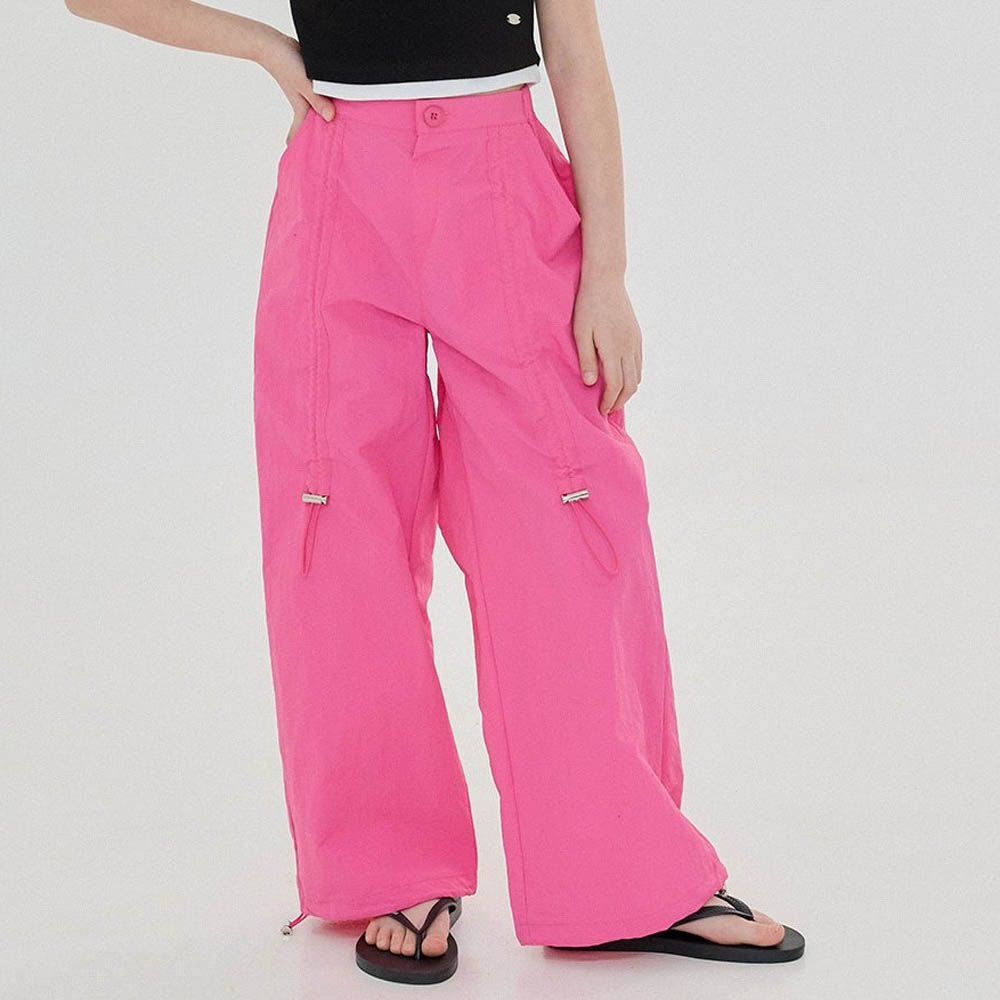 鬆緊腰抽繩寬鬆落地褲-桃粉